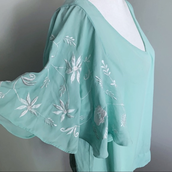 ESHAKTI Mint Fluttered Sleeve Chiffon Top - Picture 4 of 7